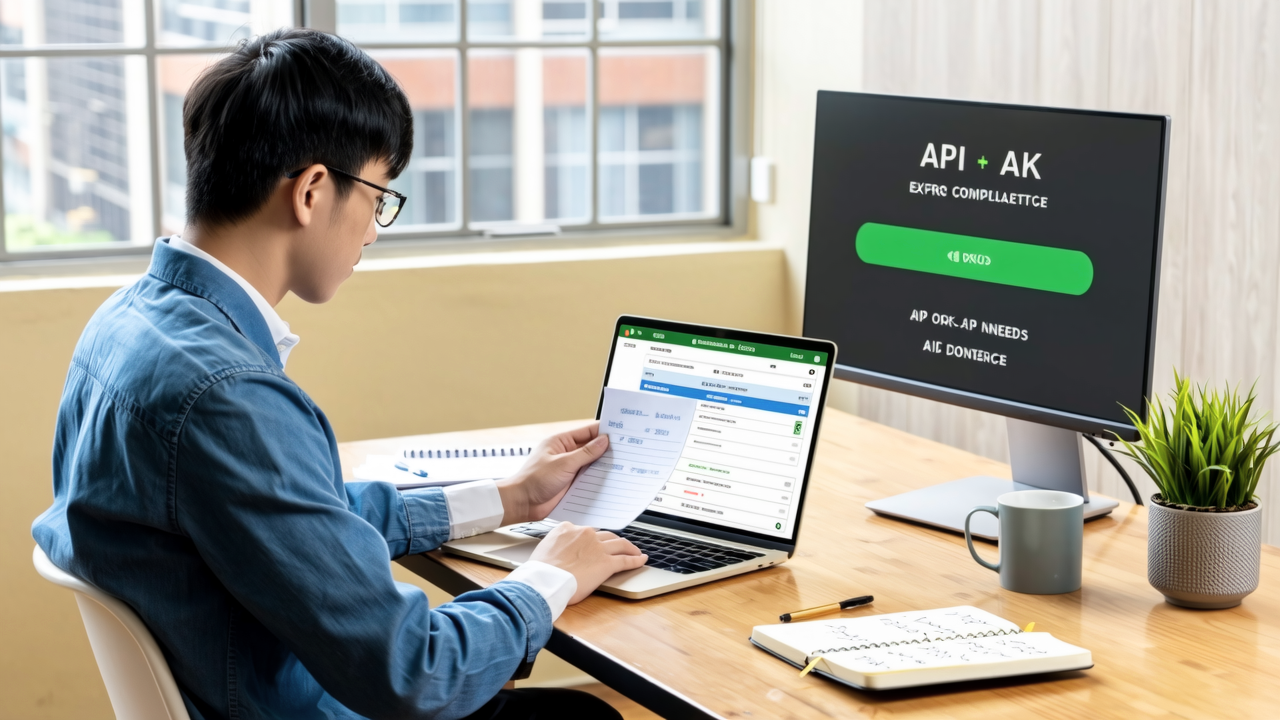 Overseas developer reviewing AI deployment options on a laptop in a bright coworking space